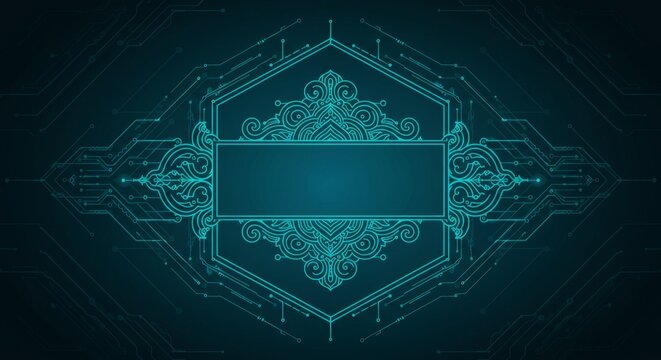 Futuristic Hexagon Vector Ornament Line Banner in Digital Tech Style