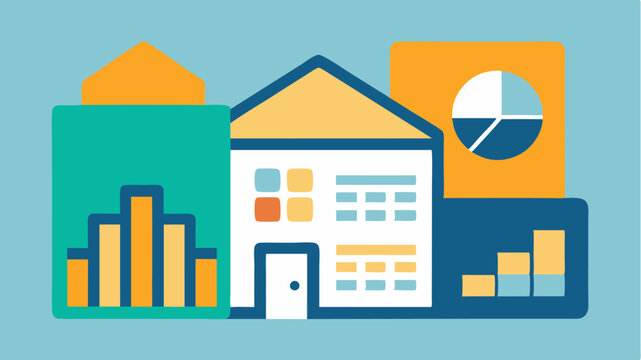 A graphic representation of a mortgage calculator with input fields and simplified charts emphasizing financial planning for home buyers. - Powered by Adobe