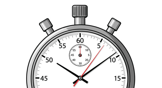 Close-up of a vintage analog stopwatch with a white face and silver casing.