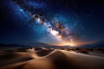 Fototapeta premium Starlit desert landscape reveals the dazzling beauty of the Milky Way at night