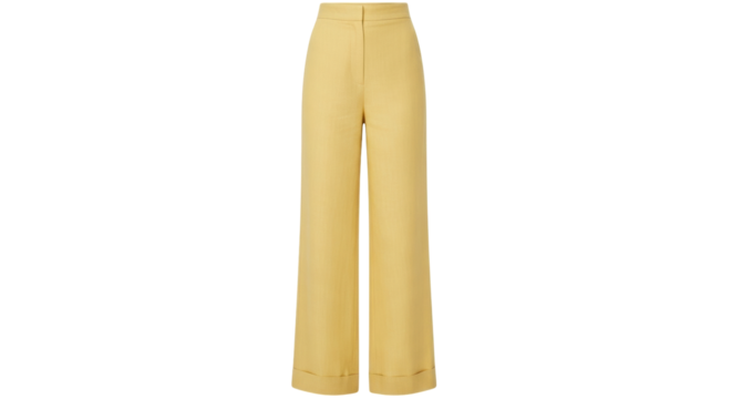 Isolated ochre woman's pants, wide leg tailored trousers for office or business casual look
