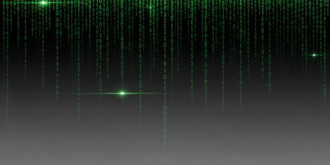 Flowing glowing binary code rain with vertical light streaks on a dark background, perfect for cyber tech and futuristic design.