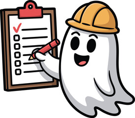 Organized Christmas Ghost Project Manager with To-Do List and Hard Hat	