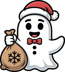 Adorable Christmas Ghost Banker Manager Clipart with Money Bag and Bow Tie	
