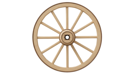 Isolated wooden wheel of an old cart, a classic rural transportation element from the past