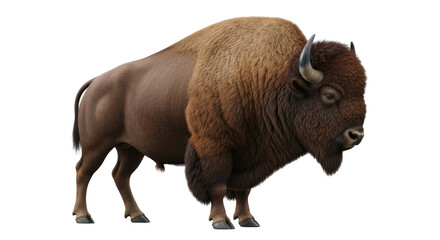 Isolated Magnificent American Bison Mammal in Side View with Massive Shoulder Hump