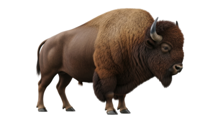 Isolated Magnificent American Bison Mammal in Side View with Massive Shoulder Hump