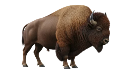 Gordijnen Buffel Isolated Magnificent American Bison Mammal in Side View with Massive Shoulder Hump  © Johanna