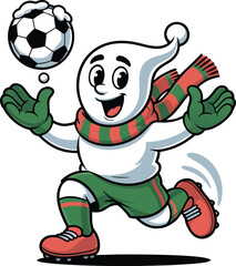 Energetic Christmas Ghost Soccer Player Clipart with Scarf and Football	
