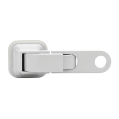 Fototapeta premium Clean white zipper slider and pull tab isolated closeup studio shot transparent background