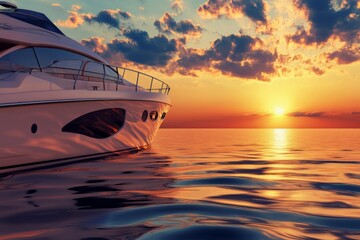 Luxury yacht sailing on the sea at sunset