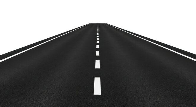 Isolated highway with asphalt road disappearing into distance, centerline, lane marking