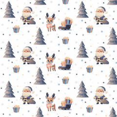 Seamless Christmas pattern with Santa Claus and reindeer