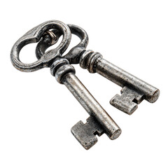 Vintage Antique Keys Displayed on Transparent Background