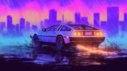 Rainstorm Drive Past a Glowing City