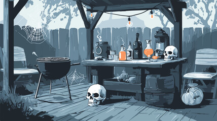 Creepy Summer BBQ Scenes in Spooky Backyard Setting