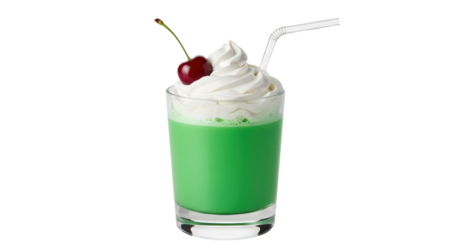 Isolated St. Patrick's Day Shamrock Shake with whipped cream and cherry, holiday treat