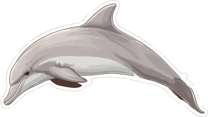Grey Dolphin Sticker on White Background Vector Illustration for Creative Designs