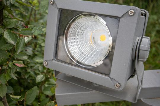 LED floodlight close up in garden outdoor lighting