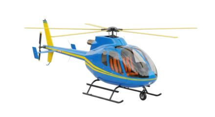 Isolated Blue Helicopter View of a light civilian utility flying machine, no background