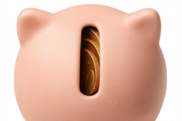 Piggy bank saving money coins, investing for future financial growth and wealth accumulation, transparent background