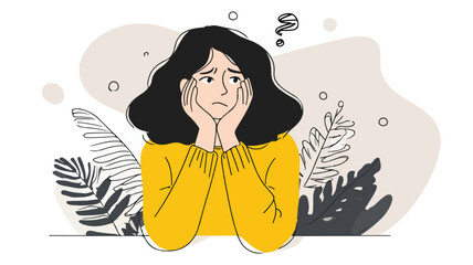 Illustration of Woman Expressing Regret with Outline, Concept Art Vector