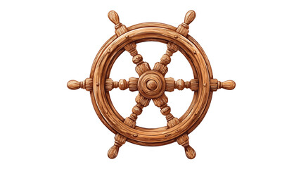 Nautical Wooden Ship Steering Wheel on White Background Vector Illustration