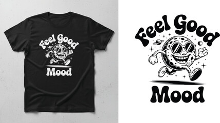 Elegant Feel Good Mood Cartoon Character T Shirt Design Happy Retro Smiley Face Graphic Tee