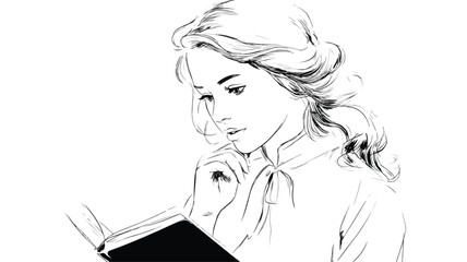 Young Woman Reading Historic Novel Vector Illustration for Education and Literature Concepts
