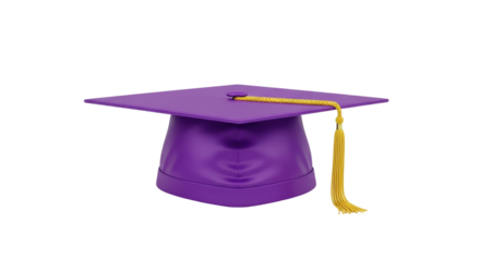 Isolated Graduation academic cap or mortarboard in purple with gold tassel for diploma day