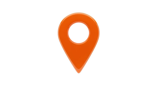 Isolated orange glossy map pointer icon, location pin symbol, navigation sign for place finding