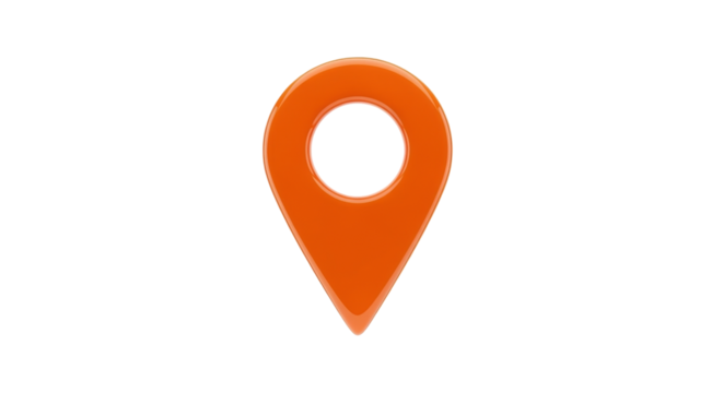 Isolated orange glossy map pointer icon, location pin symbol, navigation sign for place finding
