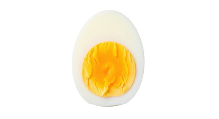 Isolated perfect hard-boiled egg cut in half with yolk in the middle on bright light setting