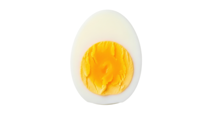 Isolated perfect hard-boiled egg cut in half with yolk in the middle on bright light setting