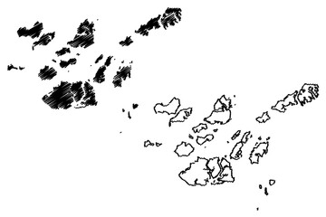Bolama Region (Republic of Guinea-Bissau, Regions of Guinea Bissau) map vector illustration, scribble sketch Bissagos (Bijagos) Islands map
