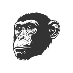 Vector illustration of chimpanzee head in black and white. Perfect for logo, mascot, tattoo, or wildlife graphic design.
