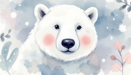 Charming Polar Bear Illustration with Soft Winter Background