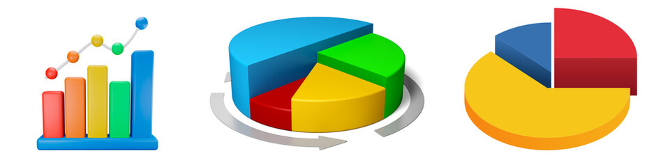 Obraz premium 3D Infographic Charts PNG – Colorful Bar and Pie Graphs for Business Data Visualization