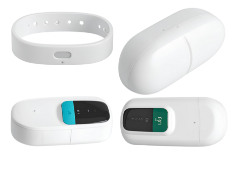 Dual digital pill sensor collection isolated on transparent background.