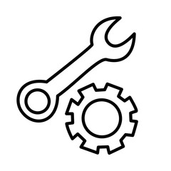 Vector illustration of wrench and gear symbolizing mechanical work, engineering, maintenance and car service