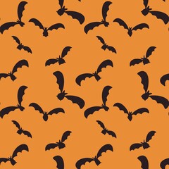 seamless pattern of bats with orange background and candies. celebrate Halloween day with hand drawn ready for print for fabric, greeting card, textile, book cover and background 