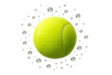 Tennis ball with water drops on transparent background