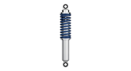 Isolated blue and silver suspension shock absorber for car automotive equipment design