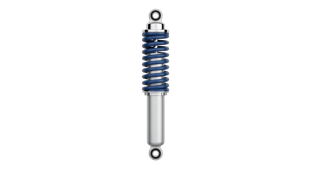Isolated blue and silver suspension shock absorber for car automotive equipment design