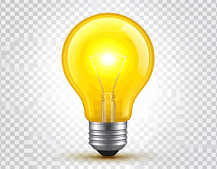 Bright yellow light bulb glowing, symbolizing a new idea, innovation, and creativity