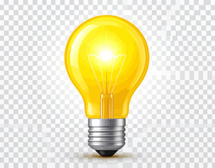 Bright Yellow Lightbulb Icon Symbolizing Ideas, Innovation, and Creativity on Transparent Background