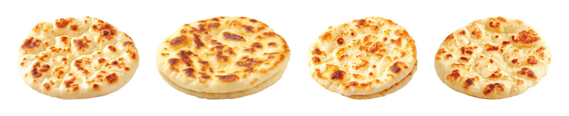 Golden brown flatbread with delicious char marks, perfect for culinary projects PNG set with transparent background