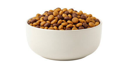 Isolated ceramic bowl of dog food on neutral surface perfect for use in layouts and templates