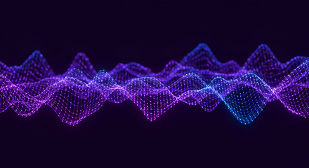 Abstract digital wave with connected dots, purple and blue color scheme