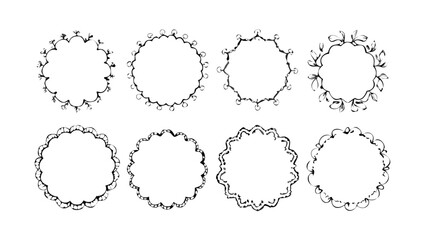 Obraz premium Hand drawn baby shower frames and borders. Vintage scallop trim for wedding or birthday cards decoration, whimsical coquette vector design set.icon 